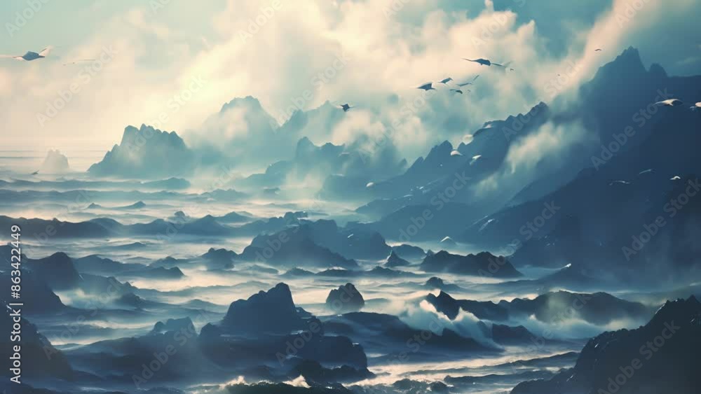Poster a hazy ethereal mist blankets the ocean casting a dreamlike spell over the landscape and creating a 