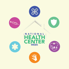 National health Center week is observed every year during August, to raise awareness about the mission and accomplishments of America's health centers over the past five decades. Vector illustration.