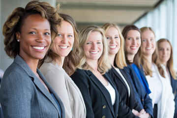 Obraz premium A group of women in business attire are smiling for the camera