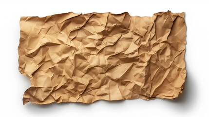 A piece of crumpled brown paper with various creases and folds, creating an uneven and textured surface.