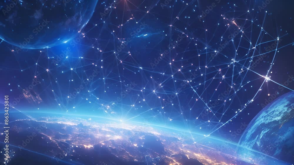 Aufkleber a glowing web of magic threads stretched across the starry sky connecting distant worlds and realms.