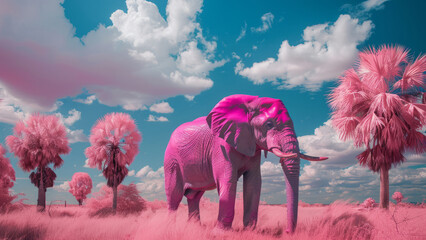 Surreal Pink elephant in Fantasy Landscape
