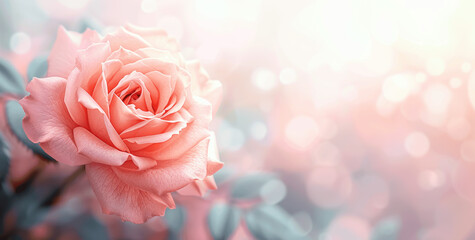 Delicate Pink Rose with Elegant Floral Border and Soft Pastel Background, Copy Space for Text or Message