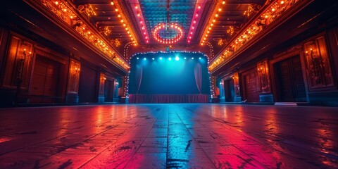Obraz premium An empty, festive stage bathed in light awaits an award ceremony, jubilee, New Years party, or product presentation