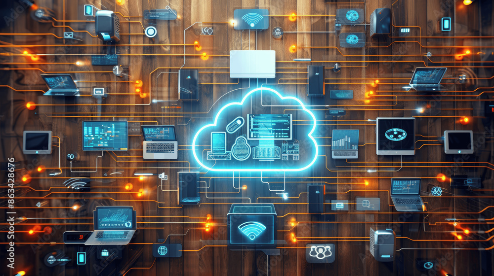 Poster advanced document management with cloud technology and smart devices for enhanced productivity