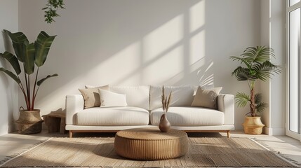 Home mockup, contemporary minimalist living room interior