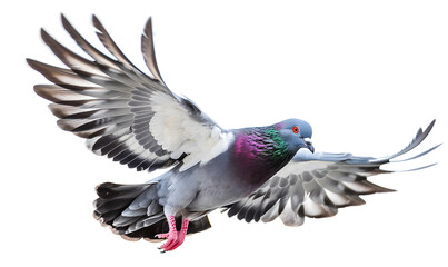 Obraz premium Flying Pigeon Isolated on a White Background