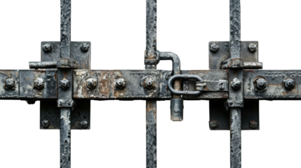 Steel metal bars with a lock in the prison on transparent background