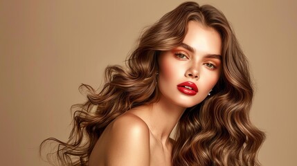 Naklejka premium A person with big, glamorous waves styled to perfection, creating a voluminous and red carpetready appearance