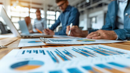 Business Professionals Analyzing Data Charts in Office Meeting