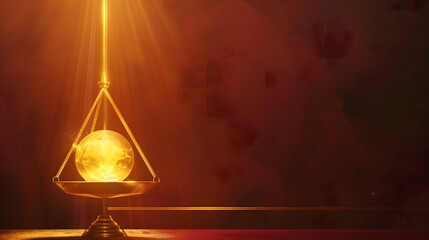 Golden Scale with Glowing Sphere in Dramatic Light