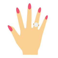 Female hand with engagement ring, vector illustration