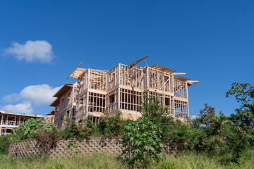 Fototapeta premium A Mid-Rise wood-frame construction site in Honolulu, HI, USA.