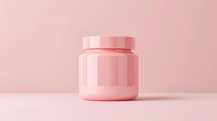 Minimalist pink jar against a solid pink background, ideal for product mockup, branding, or advertising purposes in beauty and wellness.