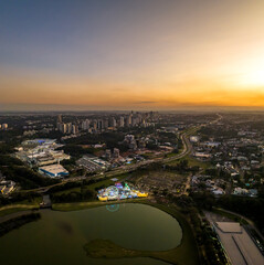 Curitiba in Paraná, Brazil. Aerial View. Wonderful sunset with views of buildings and Tanguá...