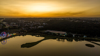 Curitiba in Paraná, Brazil. Aerial View. Wonderful sunset with views of buildings and Tanguá...