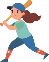 Illustration of a Girl Playing Baseball with a Bat