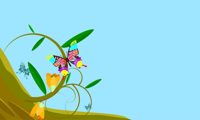 butterfly and tree flower vector plant branch illustration