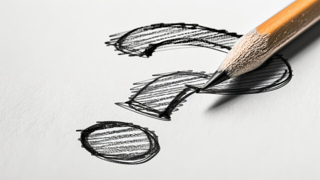 Pencil drawing of a question mark, on white background