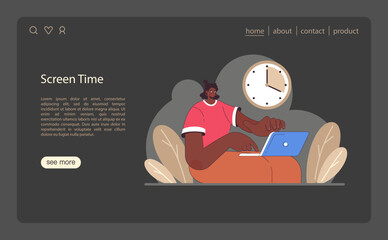Digital detox web or landing dark or night mode set. Characters reducing