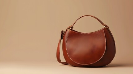Leather beige luxury bag on a beige background