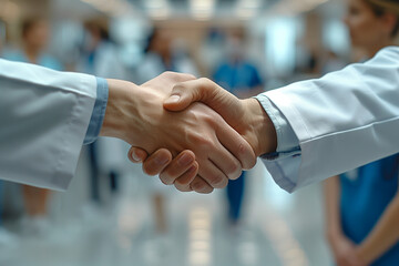 Close-Up of Medical Professionals Shaking Hands in Hospital Setting