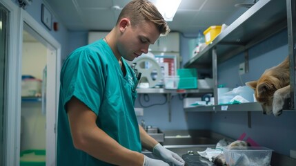 Obraz premium A veterinarian caring for animals in a veterinary clinic