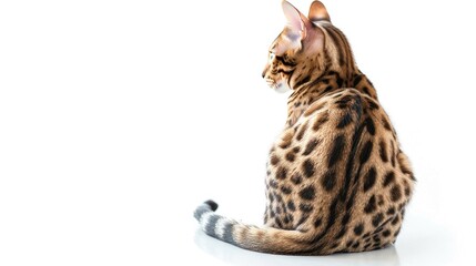 Bengal cat isolated on white background viewed from behind