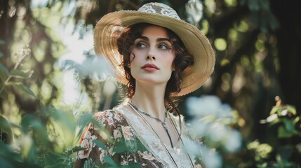 A woman in 1920s attire attending a jazz age garden party