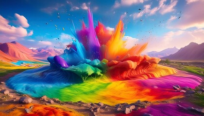 Colorful paint splash in the ground. Rainbow colors element design	