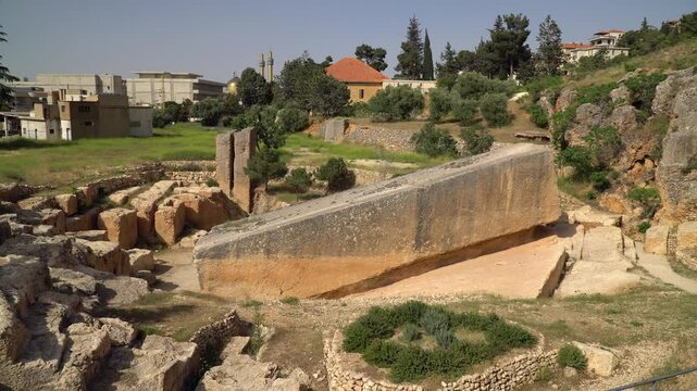 The Stone of the Pregnant Woman, a large stone block, believed to be one of the largest monoliths ever quarried by humans, Baalbek, Lebanon.