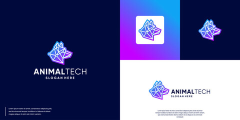 minimalist wolf with line art style with electric circuit concept, logo design template. © dhulpikir