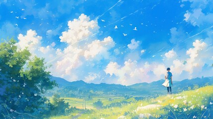 Tranquil manga illustration depicting a serene nature scene.