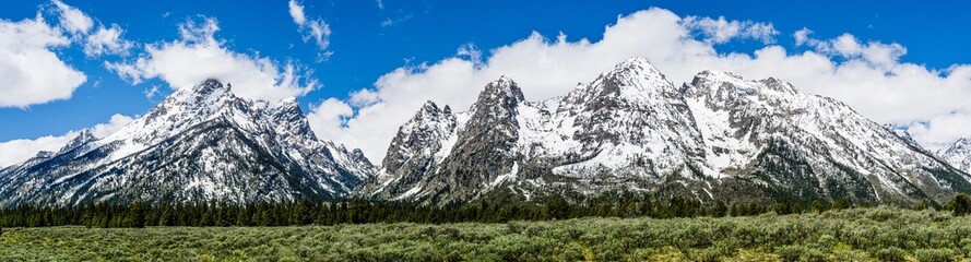 Panoramic View of the Grand Teton Range in Grand Teton National Park