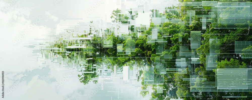 Aufkleber a tree with many branches and leaves is shown in a blurry image. the image has a dreamy, surreal qua