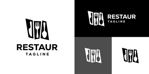 Vector design template of spoon and fork logo with simple model, restaurant, equipment, cutlery, symbol icon EPS 10