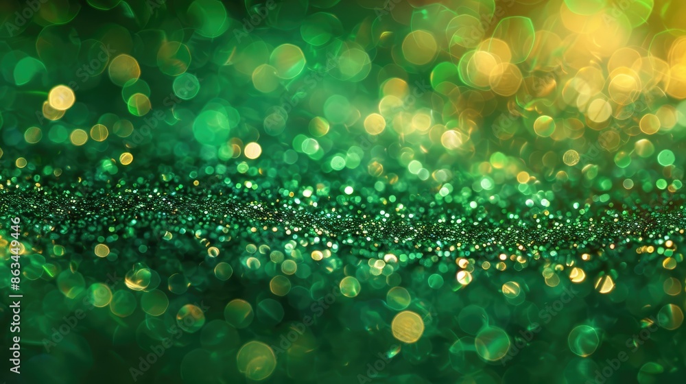 Poster a green background with many small green dots. the background is blurry and the dots are not in a st