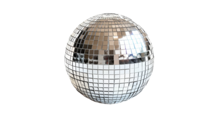 Silver disco mirror ball on transparent background