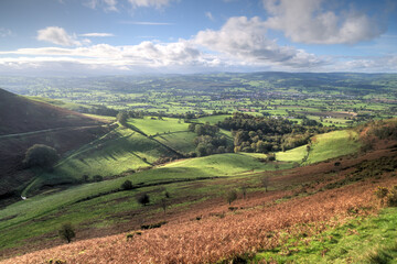 Landscape with Hills and Blue Sky (Moel Famau Country Walk in North wales, UK.)