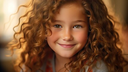 Naklejka premium portrait of a young chubby girl with curly hair, 