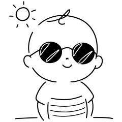Minimalist Line Art of Baby in Sunglasses with Sun