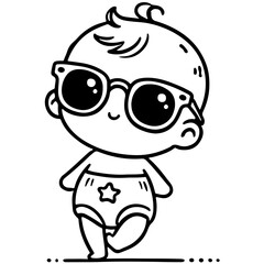 Minimalist Line Art of Baby with Oversized Glasses
