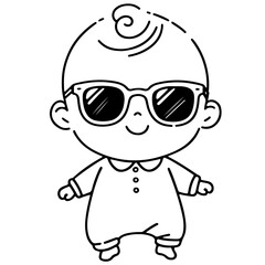 Minimalist Line Art of Baby in Onesie with Sunglasses