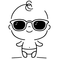 Minimalist Line Art of Baby with Sunglasses