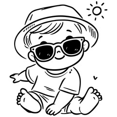 Minimalist Line Art of Baby with Sunglasses and Hat