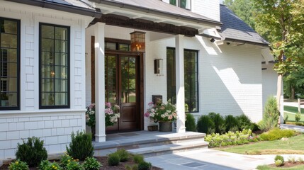 Obraz premium Stylish Modern Cottage: A Comfortable Front Door for Your Home