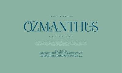 Ozmanthus premium luxury elegant alphabet letters and numbers. Vintage wedding typography classic serif font decorative vintage retro. creative vector illustration