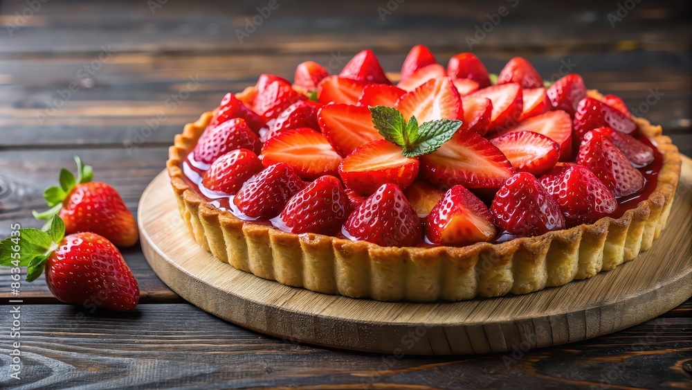 Canvas Prints Deliciously perfect strawberry tart served in a restaurant , food, dessert, pastry, gourmet, fresh, homemade, bakery, delicacy