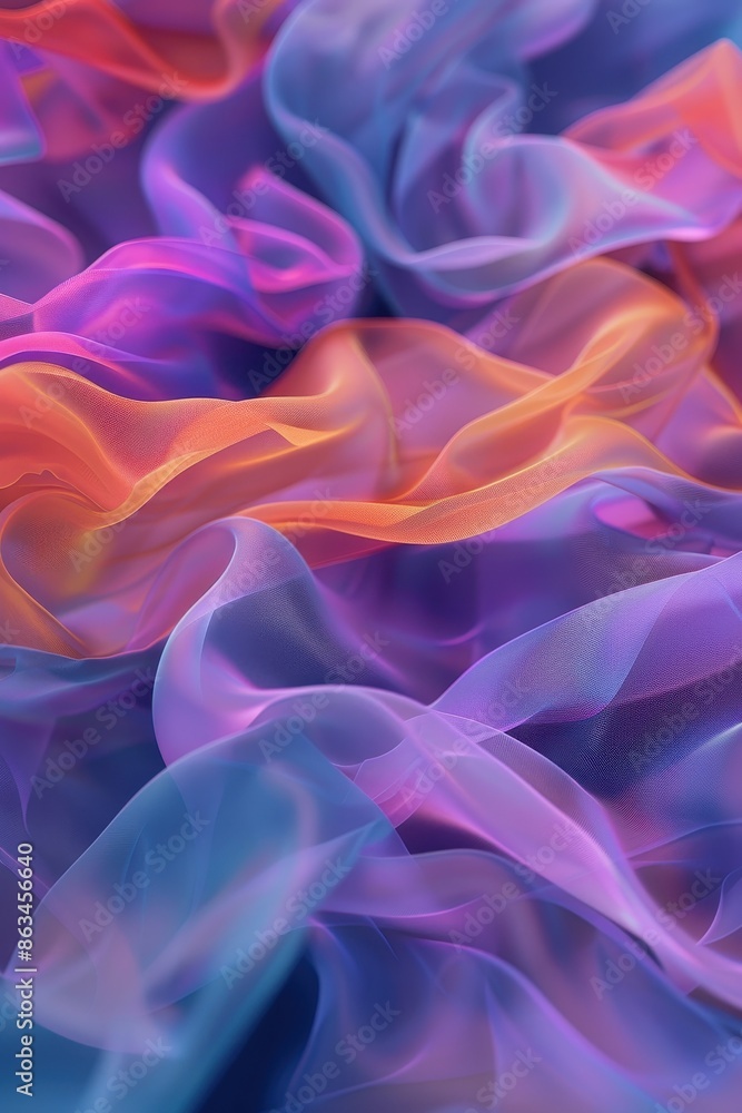 Poster 3d render wallpaper featuring abstract color fabric floating