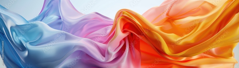 Poster 3d render wallpaper featuring abstract color fabric floating